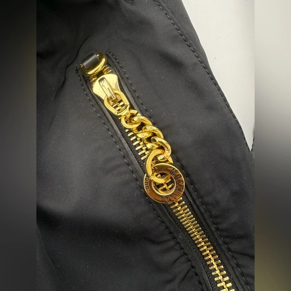 Moschino Couture Black Nylon Leather Gold Chain Backpack